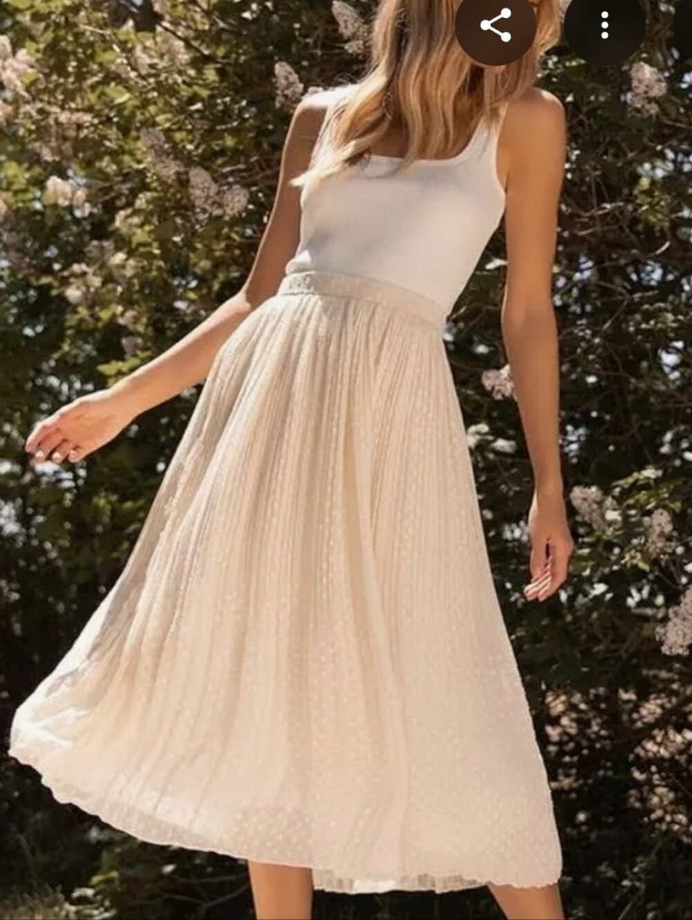 Lulus Pleated Polka Dot Midi Skirt in Cream